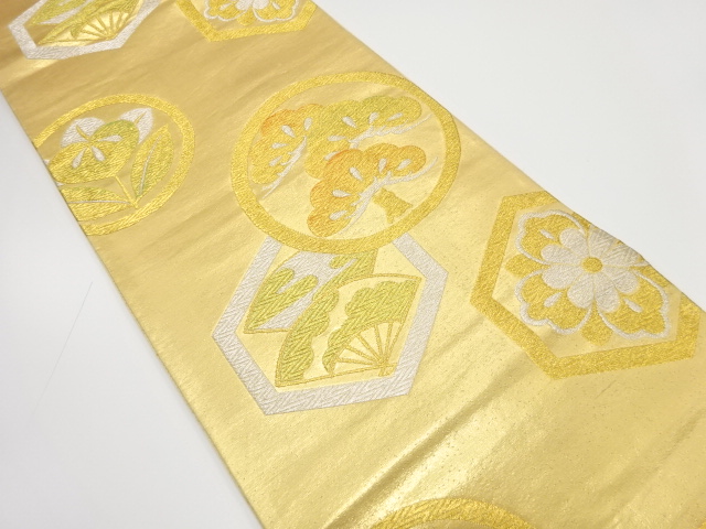 アンティーク　笠松に扇華紋織り出し袋帯（着用可）